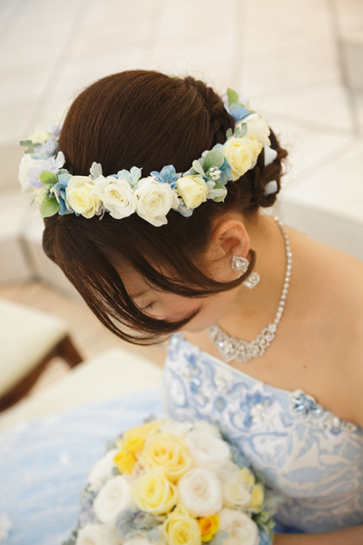 プリザーブドフラワーのラウンドブーケと花冠