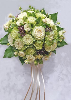 ライムグリーンのラウンドブーケ