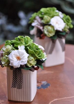 トキワ色のポットアレンジメント