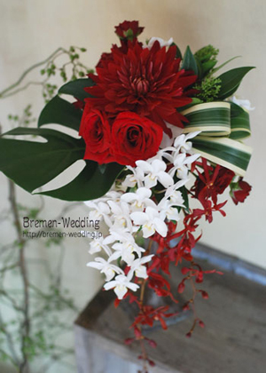 ダリアと蘭の和装ブーケ