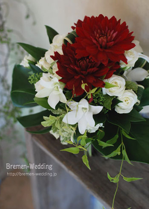 ダリアと蘭の和装ブーケ